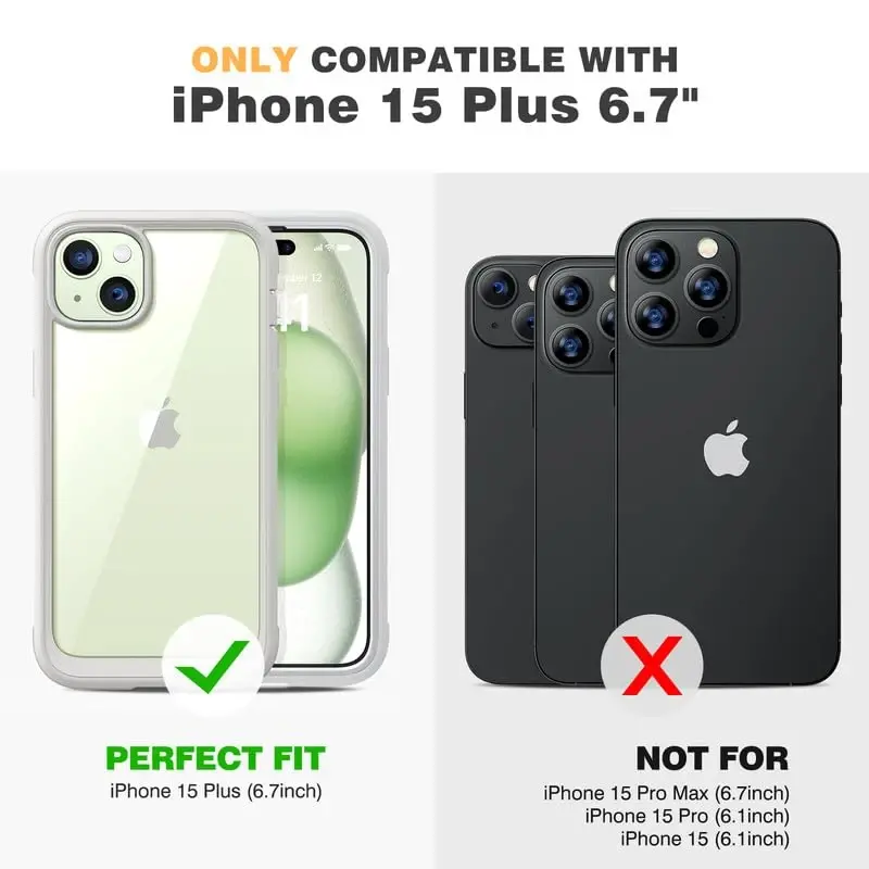 Diaclara Designed for iPhone 15 Plus Case 6.7 Inch, Full Body Rugged Case with Built-in Touch Sensitive Anti-Scratch Screen Protector + Glass Camera Lens Protector for iPhone 15 Plus, White - 6