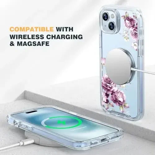 Diaclara Designed for iPhone 15 Plus Case 6.7 Inch,Full Body Rugged Case with Built-in Touch Sensitive Anti-Scratch Screen Protector+9H Tempered Glass Camera Lens Protector (Clear Flower) - 4