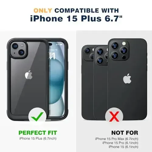 Diaclara Designed for iPhone 15 Plus Case 6.7 Inch,Upgraded Full Body Rugged Clear Bumper Case with Built-in Privacy Screen Protector for iPhone 15 Plus,Black - 6