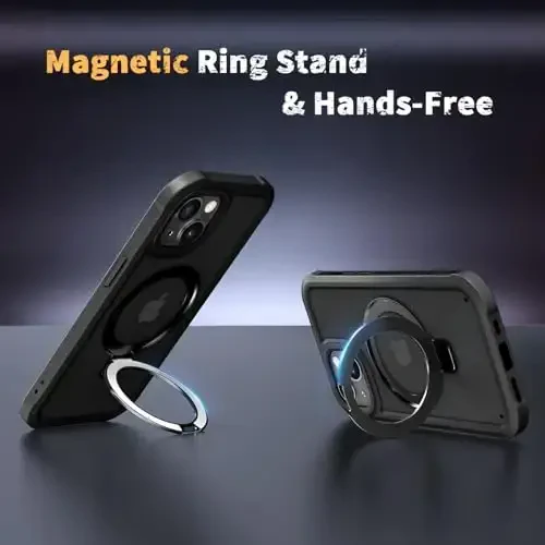 Diaclara Designed for iPhone 15 Plus Case 6.7'', Shockproof Full Body Rugged Case with Built-in Screen Protector + Ring Stand, Black - 2