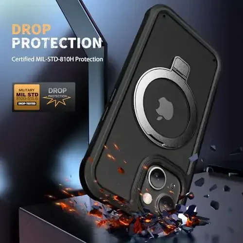 Diaclara Designed for iPhone 15 Plus Case 6.7'', Shockproof Full Body Rugged Case with Built-in Screen Protector + Ring Stand, Black - 5