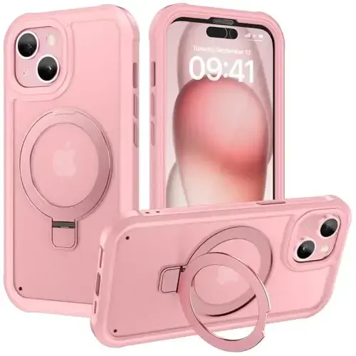 Diaclara Designed for iPhone 15 Plus Case 6.7'', Translucent Matte Back Slim Shockproof Full Body Rugged Case w/Built-in Screen Protector+Ring Stand,Black - 1