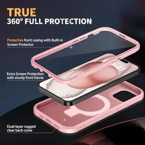 Diaclara Designed for iPhone 15 Plus Case 6.7'', Translucent Matte Back Slim Shockproof Full Body Rugged Case w/Built-in Screen Protector+Ring Stand,Black - 3