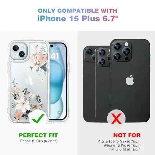 Diaclara Designed for iPhone 15 Plus Clear Flower Butterfly Phone Case 6.7’’, Full Body Rugged Cover w/Built-in Screen Protector+ GlassCamera Lens Protector(Butterfly) - 4