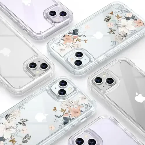 Diaclara Designed for iPhone 15 Plus Clear Flower Butterfly Phone Case 6.7’’, Full Body Rugged Cover w/Built-in Screen Protector+ GlassCamera Lens Protector(Butterfly) - 7