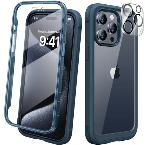 Diaclara Designed for iPhone 15 Pro Case, [Military-Grade Drop Proof] Full-Body Bump Case with Built-in Shockproof Screen Protector, [Camera Lens Protector] Cover for iPhone 15 Pro 6.1
