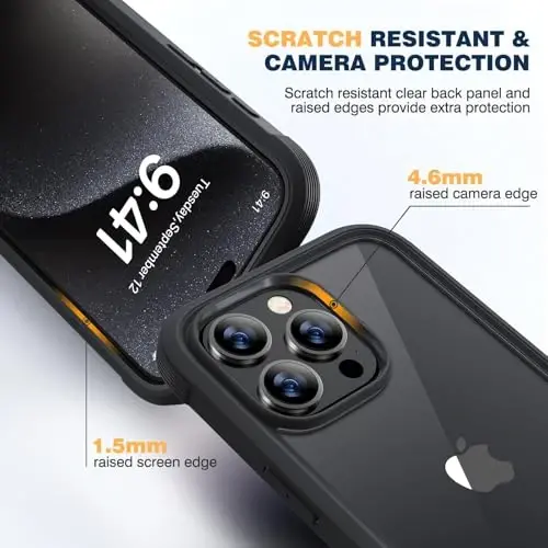 Diaclara Designed for iPhone 15 Pro Case, [Military-Grade Drop Proof] Full-Body Bump Case with Built-in Shockproof Screen Protector, [Camera Lens Protector] Phone Cover for iPhone 15 Pro 6.1
