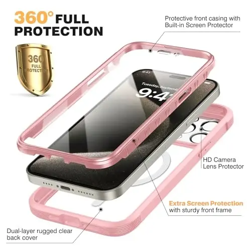 Diaclara Designed for iPhone 15 Pro Max Case, Full Body Rugged with Built-in Touch Sensitive Anti-Scratch Screen Protector, Soft TPU Bumper Case for iPhone 15 ProMax 6.7