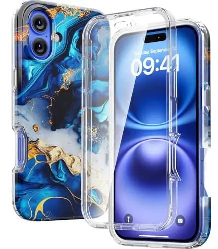 Diaclara Designed for iPhone 16 Plus Case 6.7 Inch,Upgraded [Full Camera Protection] Full Body Rugged Clear Bumper Case w/Built-in Screen Protector for 16Plus,Black - DIACLARA