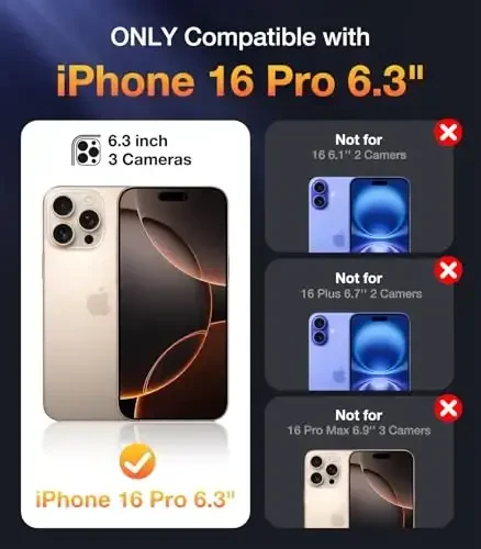 Diaclara Designed for iPhone 16 Pro Case, Full Body Rugged with Touch Sensitive Anti-Scratch Screen Protector, Compatible with MagSafe, Soft TPU Bumper Case for iPhone 16 Pro 6.3'', Brown - 6