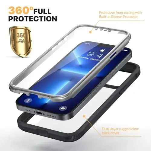 Diaclara for iPhone 13 Pro Max Case, Full Body Rugged with Built-in Touch Sensitive Anti-Scratch Screen Protector, Soft TPU Bumper Case for iPhone 13 Pro Max Case 6.7