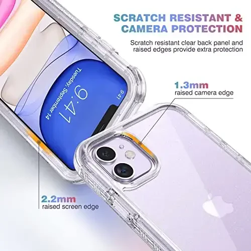 Diaclara iPhone 11 g‘ilofi bilan mos keladi, o‘rnatilgan sezgir tirnalishga qarshi ekran himoyachisi bilan to‘liq korpusli, yumshoq TPU bamperli g‘ilof iPhone 11 6.1