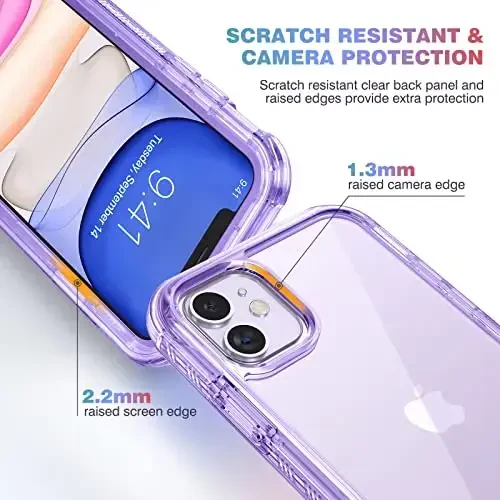 Diaclara iPhone 11 g'ilofiga mos keladi, O'rnatilgan sensorli tirnalishga qarshi ekran himoyachisi bilan to'liq korpusli, Yumshoq TPU bamperli g'ilof iPhone 11 6.1