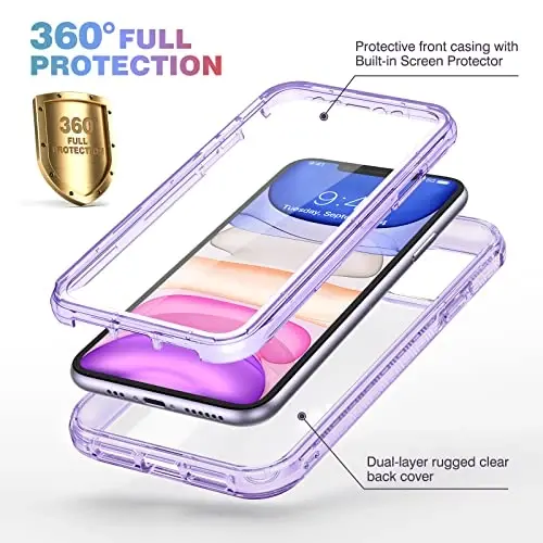 Diaclara iPhone 11 g'ilofiga mos keladi, O'rnatilgan sensorli tirnalishga qarshi ekran himoyachisi bilan to'liq korpusli, Yumshoq TPU bamperli g'ilof iPhone 11 6.1