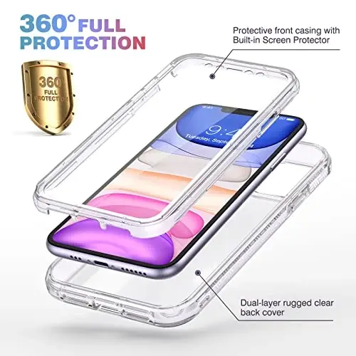 Diaclara iPhone 11 g'ilofiga mos keladi, to'liq korpusli mustahkam o'rnatilgan sensorli tirnalishga qarshi ekran himoyachisi, yumshoq TPU bamper g'ilofi iPhone 11 6.1