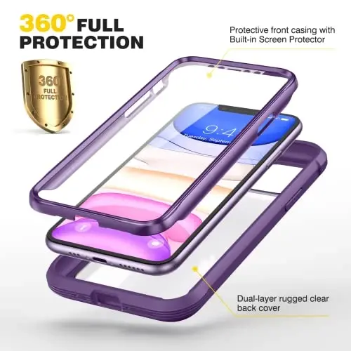 Diaclara Compatible with iPhone 11 Case, Full Body Rugged with Built-in Touch Sensitive Anti-Scratch Screen Protector, Soft TPU Bumper Case Clear Compatible with iPhone 11 6.1