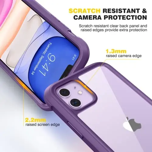 Diaclara Compatible with iPhone 11 Case, Full Body Rugged with Built-in Touch Sensitive Anti-Scratch Screen Protector, Soft TPU Bumper Case Clear Compatible with iPhone 11 6.1