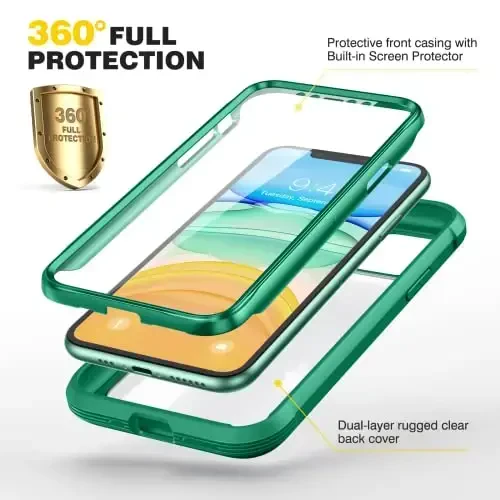 Diaclara Compatible with iPhone 11 Case, Full Body Rugged with Built-in Touch Sensitive Anti-Scratch Screen Protector, Soft TPU Bumper Case Clear Compatible with iPhone 11 6.1