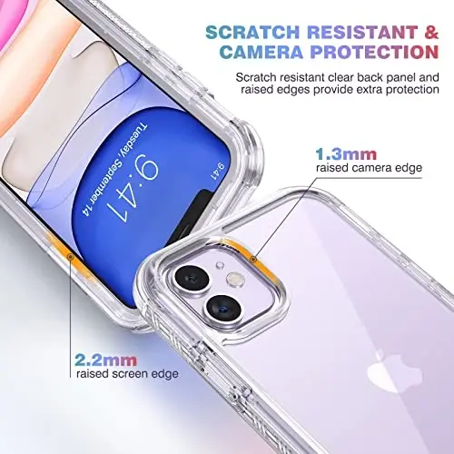 Diaclara Compatible with iPhone 11 Case, Full Body Rugged with Built-in Touch Sensitive Anti-Scratch Screen Protector, Soft TPU Bumper Case Clear Compatible with iPhone 11 6.1
