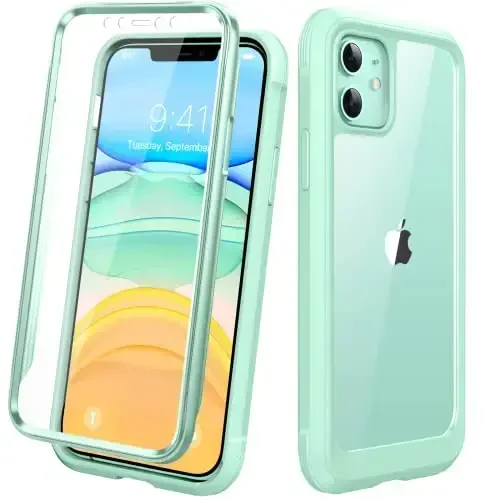 Diaclara iPhone 11 uchun mos keladigan g'ilof, o'rnatilgan sensorli tirnalishga qarshi ekran himoyachisi bilan to'liq korpusli, yumshoq TPU bamperli g'ilof iPhone 11 6.1