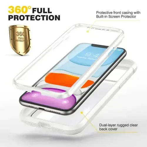 Diaclara iPhone 11 uchun mos keladigan g'ilof, to'liq korpusli, o'rnatilgan sensorli tirnalishga qarshi ekran himoyachisi, yumshoq TPU bamperli g'ilof iPhone 11 6.1