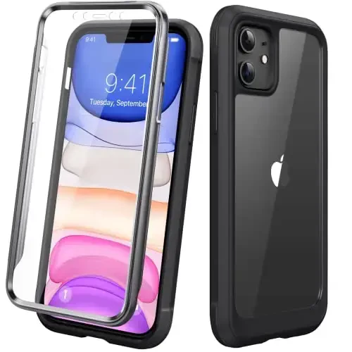 Diaclara iPhone 11 uchun mos keladigan g'ilof, to'liq korpusli, o'rnatilgan sensorli tirnalishga qarshi ekran himoyachisi, yumshoq TPU bamperli shaffof g'ilof iPhone 11 6.1