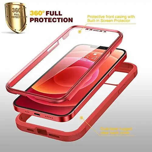 Diaclara Designed for iPhone 12 Mini Case, Full Body Rugged with Built-in Touch Sensitive Anti-Scratch Screen Protector, Soft TPU Bumper Case Designed for iPhone 12 Mini 5.4