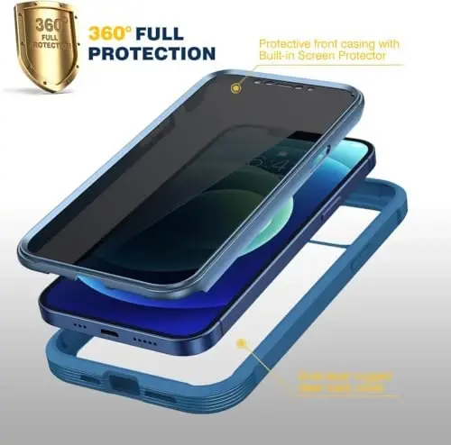 Diaclara Designed for iPhone 12 Mini Case, Full Body Rugged with Built-in Touch Sensitive Anti-Scratch Privacy Screen Protector, Soft TPU Bumper Case for iPhone 12 Mini 5.4