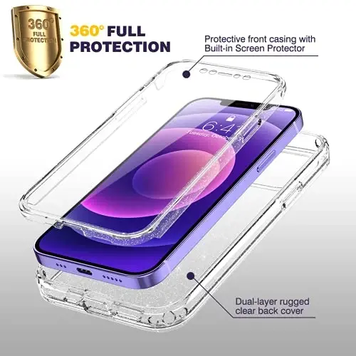 Diaclara Designed for iPhone 12 Mini Case, Full Body Rugged with Built-in Touch Sensitive Anti-Scratch Screen Protector, Soft TPU Bumper Case for iPhone 12 Mini 5.4