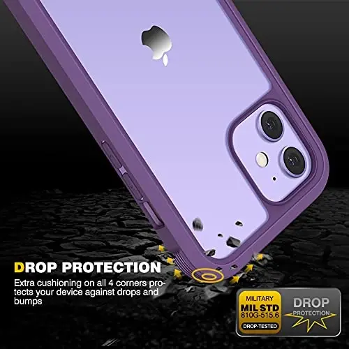Diaclara iPhone 12 Mini uchun mo'ljallangan g'ilof, o'rnatilgan sensorli tirnalishga qarshi ekran himoyachisi bilan to'liq korpusli, iPhone 12 Mini 5.4