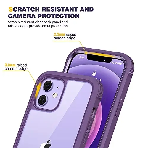 Diaclara iPhone 12 Mini uchun mo'ljallangan g'ilof, o'rnatilgan sensorli tirnalishga qarshi ekran himoyachisi bilan to'liq korpusli, iPhone 12 Mini 5.4