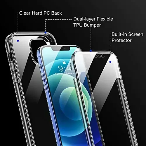 Diaclara iPhone 12 Mini uchun mo'ljallangan g'ilof, o'rnatilgan sensorli tirnalishga qarshi ekran himoyachisi bilan to'liq korpusli mustahkam, iPhone 12 Mini 5.4