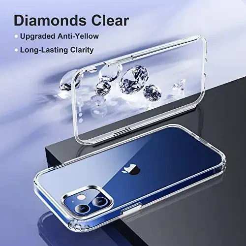 Diaclara iPhone 12 Mini uchun mo'ljallangan g'ilof, o'rnatilgan sensorli tirnalishga qarshi ekran himoyachisi bilan to'liq korpusli mustahkam, iPhone 12 Mini 5.4