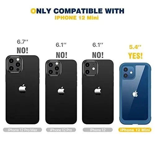 Diaclara iPhone 12 Mini uchun mo'ljallangan g'ilof, o'rnatilgan teginishga sezgir tirnalishga qarshi ekran himoyachisi bilan to'liq korpusli, iPhone 12 Mini 5.4