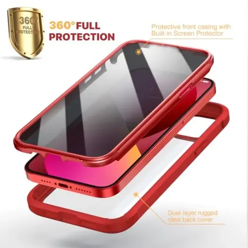 Diaclara iPhone 13 G'ilof uchun mo'ljallangan, O'rnatilgan sensorli sezgir chizishga qarshi maxfiylik ekran himoyasi bilan to'liq tana mustahkam, iPhone 13 6.1