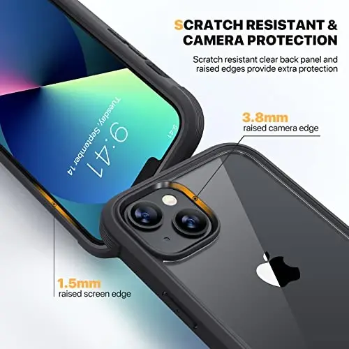 Diaclara Designed for iPhone 13 Case, Full Body Rugged with Built-in Touch Sensitive Anti-Scratch Screen Protector, Soft TPU Bumper Case for iPhone 13 6.1