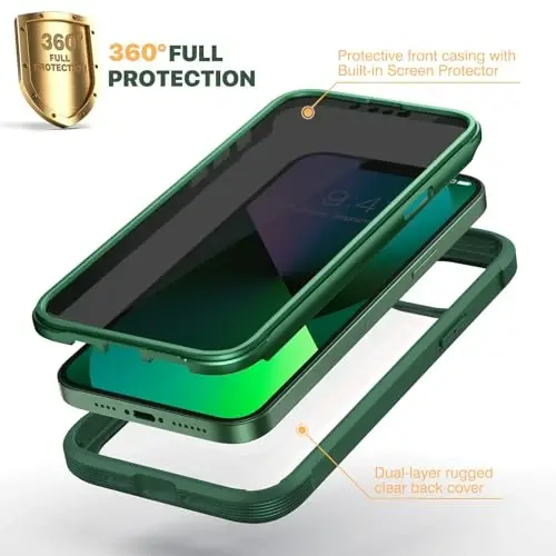 Diaclara Designed for iPhone 13 Case, Full Body Rugged with Built-in Touch Sensitive Anti-Scratch Screen Protector, Soft TPU Bumper Case for iPhone 13 6.1