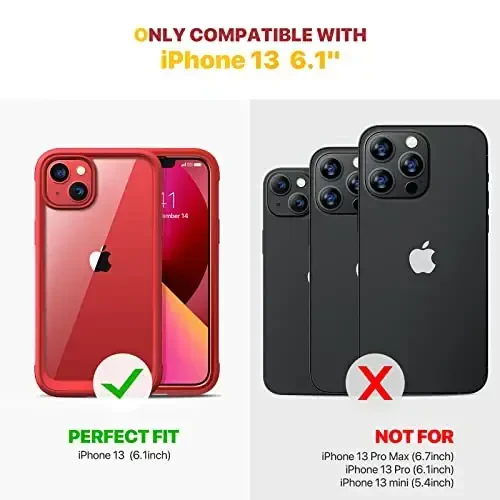 Diaclara iPhone 13 uchun mo'ljallangan g'ilof, o'rnatilgan sensorli ekran himoyachisi bilan to'liq korpusli mustahkam himoya, iPhone 13 6.1