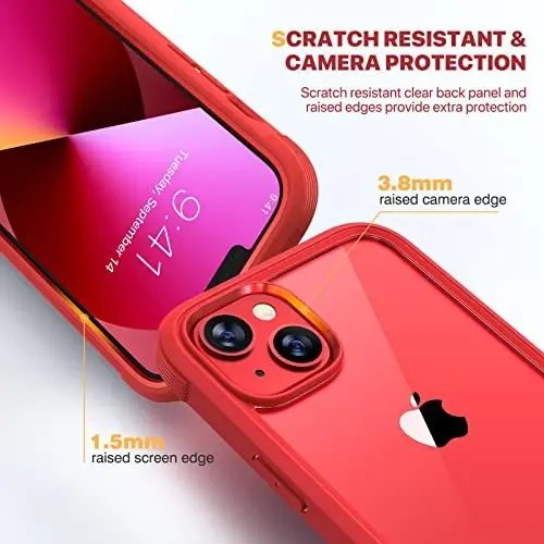 Diaclara iPhone 13 uchun mo'ljallangan g'ilof, o'rnatilgan sensorli ekran himoyachisi bilan to'liq korpusli mustahkam himoya, iPhone 13 6.1