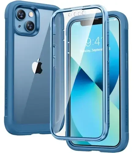 Diaclara iPhone 13 uchun mo'ljallangan g'ilof, o'rnatilgan sensorli tirnalishga qarshi ekran himoyachisi bilan to'liq korpusli, iPhone 13 6.1