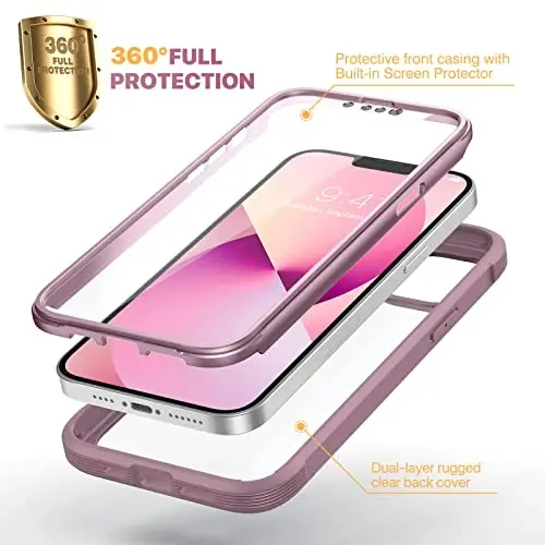 Diaclara iPhone 13 uchun mo'ljallangan g'ilof, o'rnatilgan sensorli tirnalishga qarshi ekran himoyachisi bilan to'liq korpusli, iPhone 13 6.1