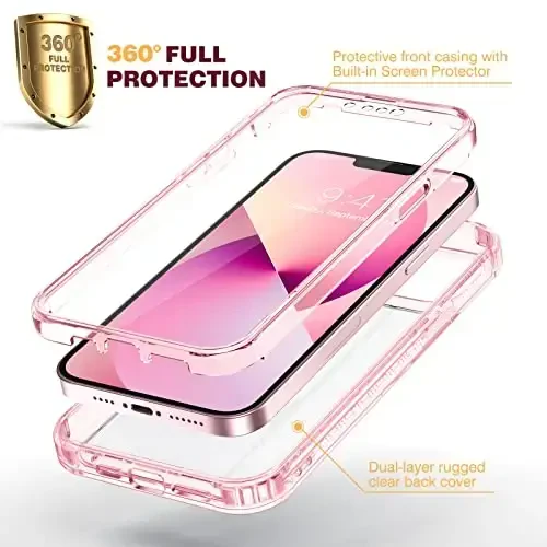 Diaclara iPhone 13 uchun mo'ljallangan g'ilof, o'rnatilgan sensorli tirnalishga qarshi ekran himoyachisi bilan to'liq korpusli, iPhone 13 6.1