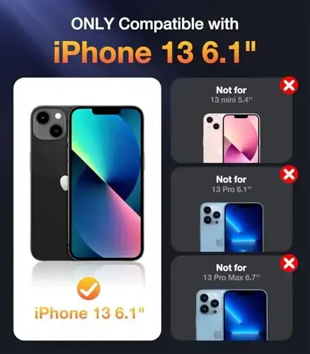 Diaclara iPhone 13 uchun mo'ljallangan g'ilof, o'rnatilgan sensorli tirnalishga qarshi ekran himoyachisi bilan to'liq korpusli mustahkam, iPhone 13 6.1
