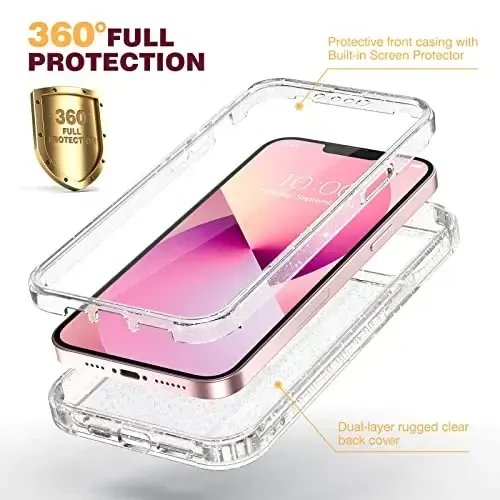 Diaclara iPhone 13 uchun mo'ljallangan g'ilof, to'liq korpusli, o'rnatilgan sensorli tirnalishga qarshi ekran himoyachisi, iPhone 13 6.1