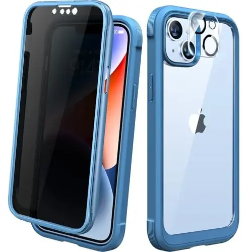 Diaclara Designed for iPhone 14 Case 6.1 Inch,Upgraded Full Body Rugged Clear Bumper Case with Built-in Privacy Screen Protector for iPhone 14,Blue - 1