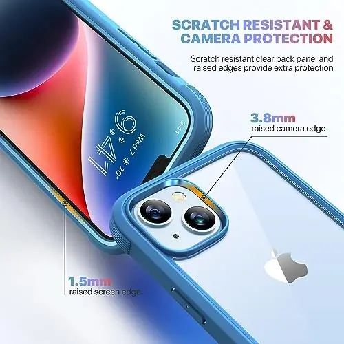 Diaclara Designed for iPhone 14 Case 6.1 Inch,Upgraded Full Body Rugged Clear Bumper Case with Built-in Privacy Screen Protector for iPhone 14,Blue - 5