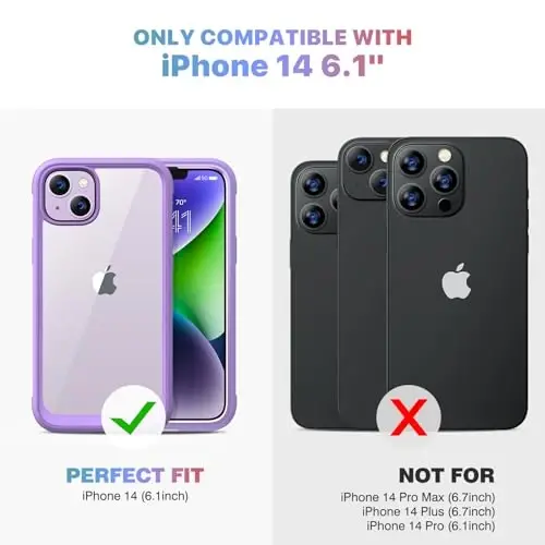 Diaclara Designed for iPhone 14 Case 6.1 Inch,Upgraded Full Body Rugged Clear Bumper Case with Built-in Privacy Screen Protector for iPhone 14,Purple - 5