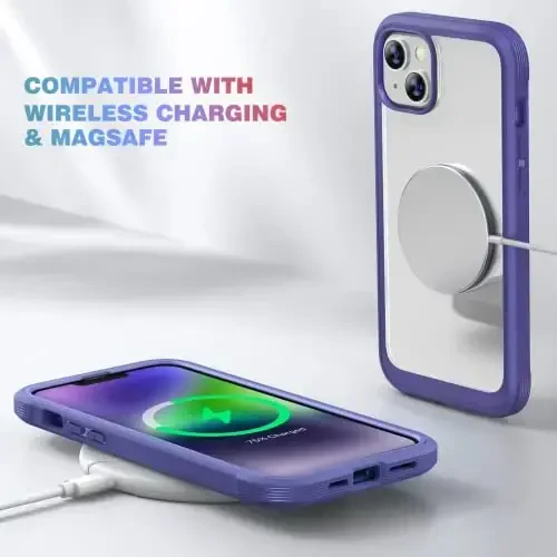 Diaclara Designed for iPhone 14 Plus Case with Belt Clip Holster, Full Body Rugged Case with Built-in Touch Sensitive Anti-Scratch Screen Protector, with Camera Lens Protector(Royal Purple) - 4