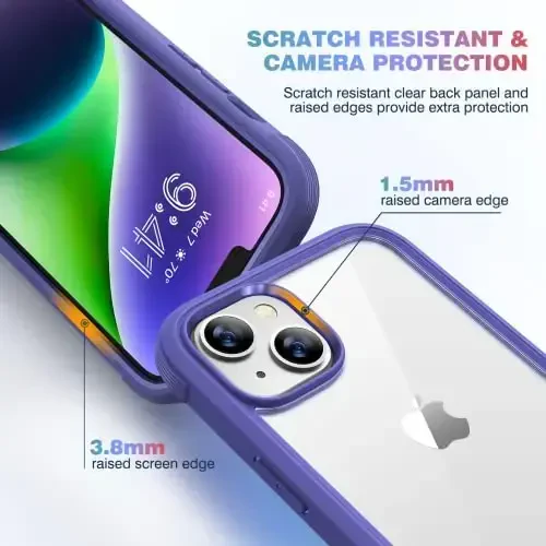 Diaclara Designed for iPhone 14 Plus Case with Belt Clip Holster, Full Body Rugged Case with Built-in Touch Sensitive Anti-Scratch Screen Protector, with Camera Lens Protector(Royal Purple) - 5