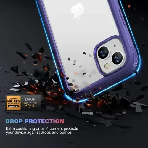 Diaclara iPhone 14 Plus uchun kamar qisqichi, oʻrnatilgan sensorli tirnalishga qarshi ekran himoyachisi va kamera linzalari himoyachisi bilan toʻliq korpusli himoya gʻilofi (Royal Purple) - 3